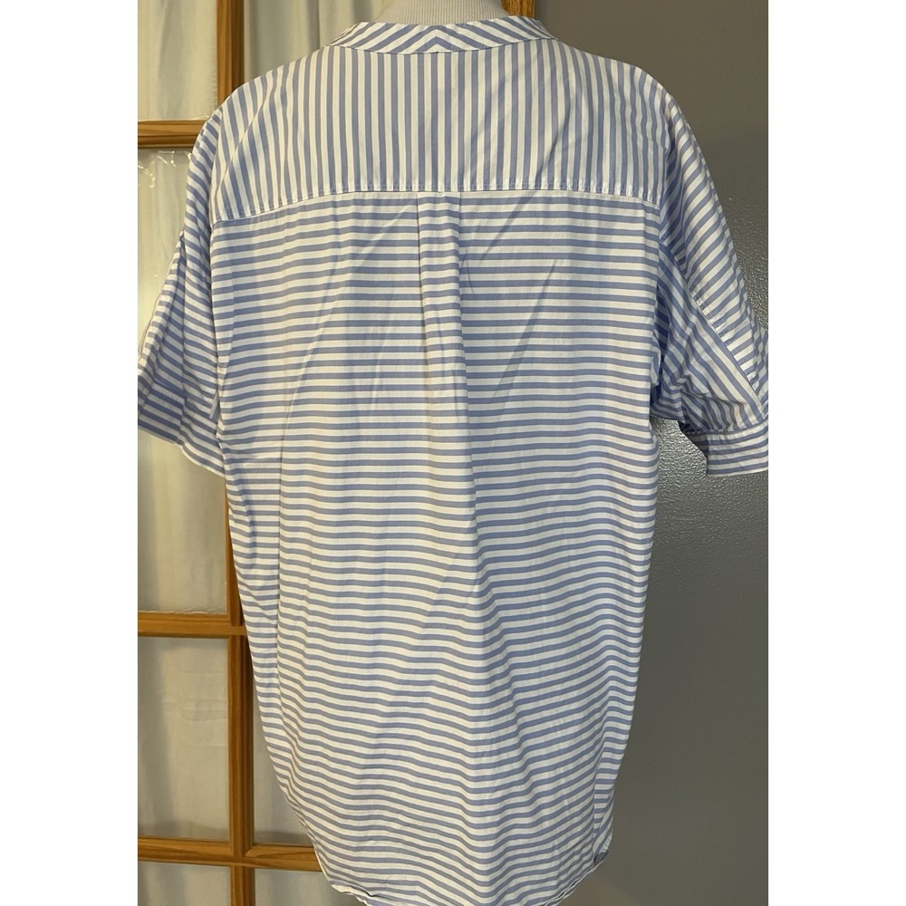 J Crew Striped Popover Blouse XL Blue White Short Sleeve Buttons Casual Coastal - Picture 2 of 11